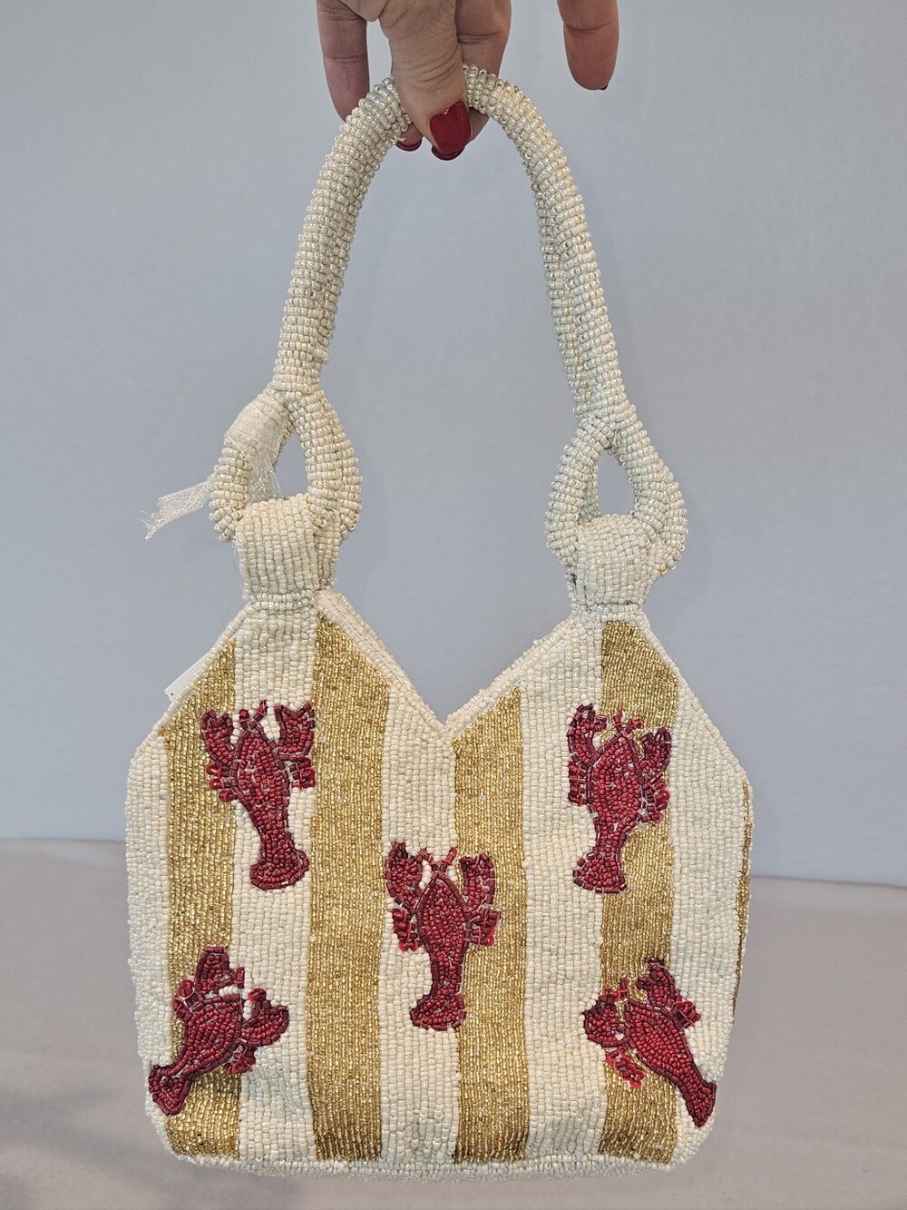 Handcrafted in India Viral Beaded Lobster Bag NWT Coastal Chic Statement Bag - Picture 5 of 16